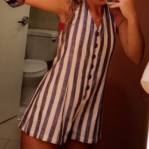 Blue Striped Open Back Romper - Size L